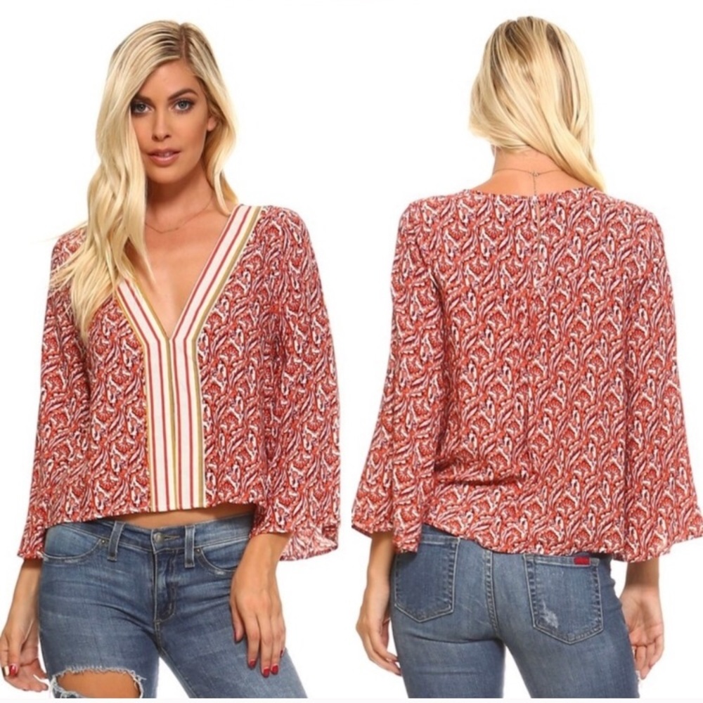 NEW! Mixed Print Top in Rust